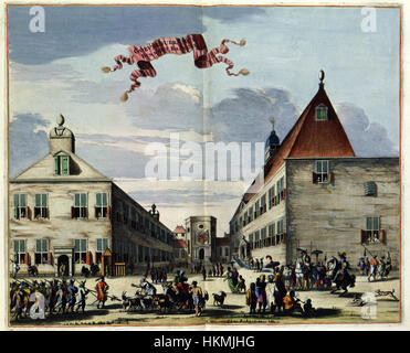 This historical painting depicts the Governor's house and warehouses in ...
