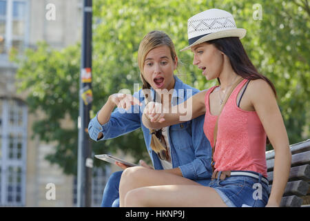 two young pretty women late Stock Photo