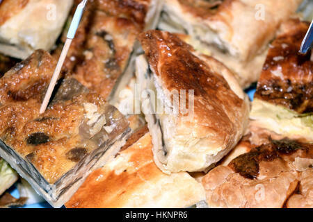 Pastry filled with ham cheese and mushrooms Stock Photo