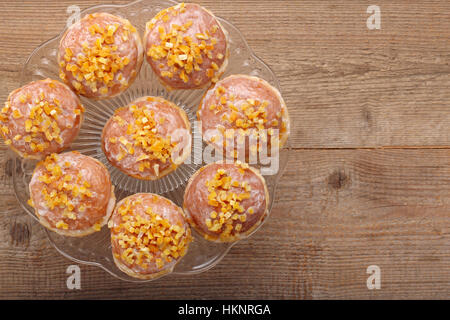 Traditional Polish homemade donuts with rose liqueur and orange and empty space for text Stock Photo