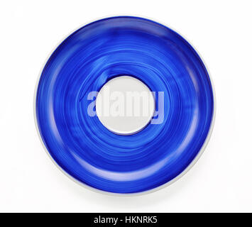 Hand painted blue plate isolated on white background Stock Photo