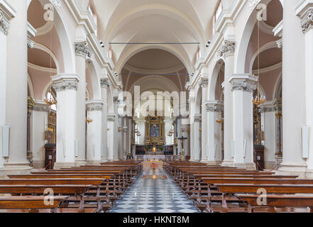 BRESCIA, ITALY - MAY 23, 2016: The nave of church Chiesa di San Giovanni Evangelista. Stock Photo