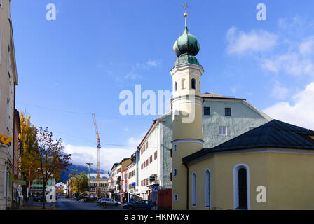 Lienz: Main square with the old cemetery chapel, Osttirol, East Tyrol, Tirol, Tyrol, Austria Stock Photo