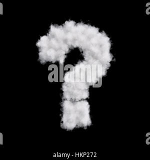 Capital letter question sign font of white cloud shape. Cloudy alphabet. 3d rendering illustration. Isolated on black background Stock Photo