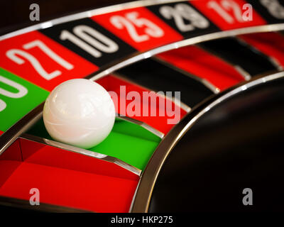 Casino gold roulette stopped close up with white ball. 3d rendering illustration Stock Photo