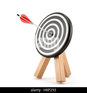 Target board with arrow hit isolated on white background. 3d rendering illustration Stock Photo