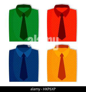 Shirts set, mens fashion illustration. Vector line icons of folded  in different colors. Stock Vector