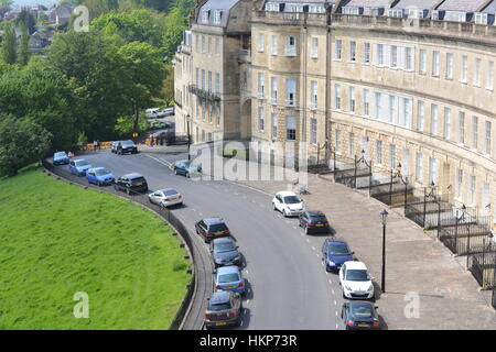 Bath, UK - May 13, 2016: Aerial view of Lansdown Crescent. The landmark crescent was designed by architect John Palmer ca.1780. Stock Photo