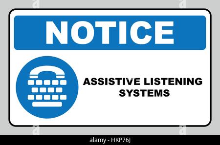 Assistive listening systems sign. Medical consultration sign. White icon on blue sign as background. Isolated on white. Vector illustration with keybo Stock Vector