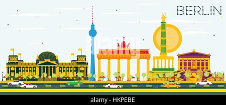 Berlin Skyline with Color Buildings and Blue Sky. Vector Illustration. Business Travel and Tourism Concept with Historic Architecture. Stock Vector