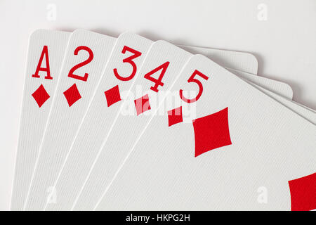 Playing Cards Low Straight Flush in diamonds Stock Photo