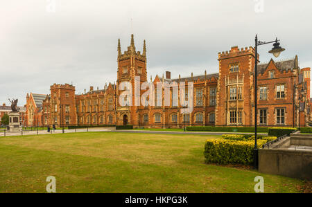 The Lanyon Building of Queen's University Belfast, chartered in 1845, in University Road, Belfast, Northern Ireland. Stock Photo