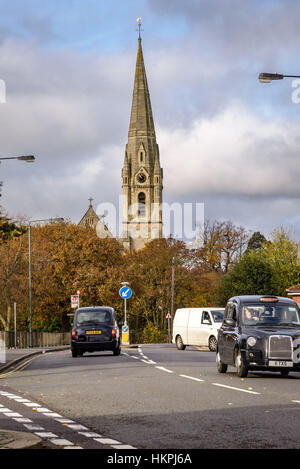Parkhill Road and Parish Church of St. John The Evangelist, Bexley, Kent Stock Photo