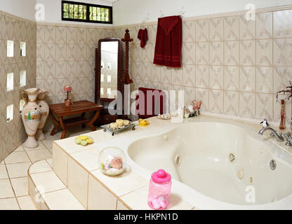 white empty jacuzzi in big home with accessories Stock Photo