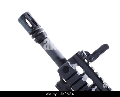 Flash hider that is on the end of an assault rifle Stock Photo