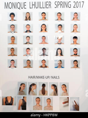 New York, NY - September 13, 2016: A view of the show board for the Monique Lhuillier Spring 2017 fashion show during New York Fashion Week Stock Photo