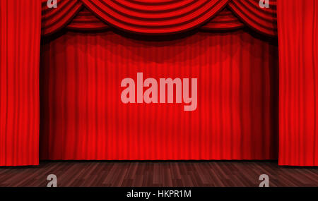 Empty stage for performances and red curtain. 3d illustration Stock Photo