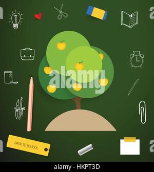 Welcome back to school with Apple tree, vector illustration. Stock Vector