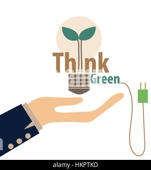 Think green, Eco concept. Light bulb with tree inside. Vector illustration. Stock Vector