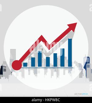 Growth chart with building background. Vector illustration Stock Vector