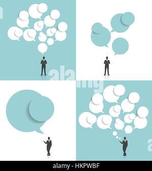 Businessman with cloud of bubble speech. Vector illustration Stock Vector
