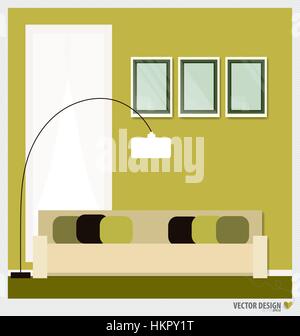 Three empty frames on a wall and Decorative Wall Stickers For Your House's Interiors. Vector illustration. Stock Vector