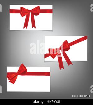 Card with red ribbons bows. Vector illustration. Stock Vector