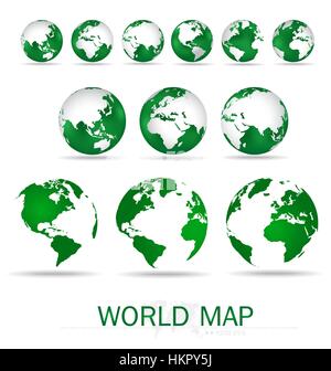 Set of modern green globes. Vector Illustration. Stock Vector