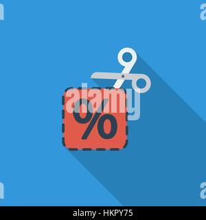 Coupon icon. Flat vector related icon with long shadow for web and mobile applications. It can be used as - logo, pictogram, icon, infographic element Stock Vector