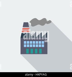Factory icon. Flat vector related icon with long shadow for web and mobile applications. It can be used as - logo, pictogram, icon, infographic elemen Stock Vector