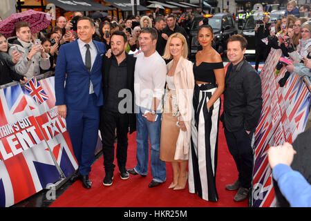 (left-right) David Walliams, Anthony McPartlin, Simon Cowell, Amanda Holden, Alesha Dixon and Declan Donnelly attending the Britain's Got Talent Photocall at the London Palladium. Stock Photo