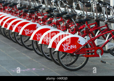 Bikes for hire from Barcelona's BiCiNg scheme. Catalonia, Spain. Stock Photo