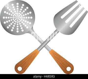 silver skimmer with big fork tools, vector illustration Stock Vector