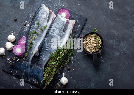 raw sea bass fish Stock Photo