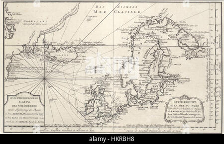 Carte reduite de la mer du nord Zusammengezogene Karte des Nordmeeres Bellin 1772 Stock Photo