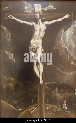 El Greco - Cristo en la cruz, en un paisaje con jinetes Stock Photo
