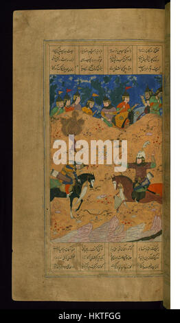A depiction of the legendary Persian hero Isfandiyar fighting a dragon ...