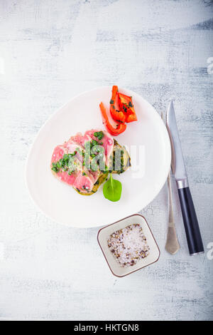 A plate of sliced roast beef Stock Photo