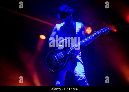 Milan, Italy. 29th Jan, 2017. Tom Thacker of the Canadian punk rock band Sum 41 pictured on stage as the group performs at Mediolanum Forum in Assago, Milan. Credit: Roberto Finizio/Pacific Press/Alamy Live News Stock Photo