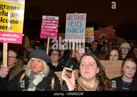 Bristol, UK. 30th Jan, 2017. Bristol Protesters turned out in their thousands to make a statement about Donald Trump Muslim Ban and State Visit to Britain. Tonight's protest will open by a speech from Bristol Mayor Marvin Rees in front of City Hall on College Green. Mandatory By/Line, Robert Timoney/AlamyLiveNews Stock Photo