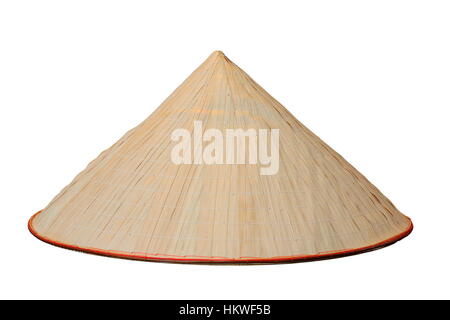 chinese conical trellis handmade hat isolated over white background Stock Photo