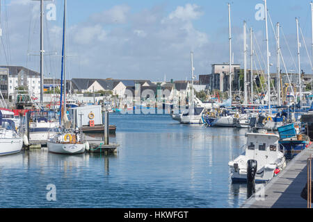 Boats in Sutton Harbour Marina, Barbican, Plymouth, Devon, England, United Kingdom Stock Photo