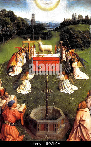 Ghent Altarpiece D - Adoration of the Lamb 2wide Stock Photo