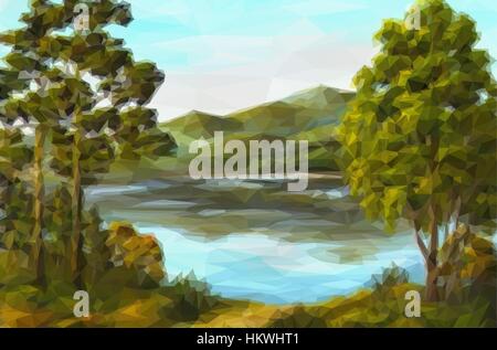 Landscape, Trees and Lake Stock Vector