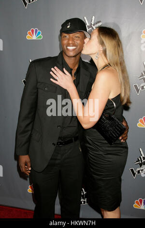 Javier Colon and Maureen Colon arrives at NBC's 'The Voice' Finale party  in Hollywood, California on June  29, 2011. Photo by Francis Specker Stock Photo