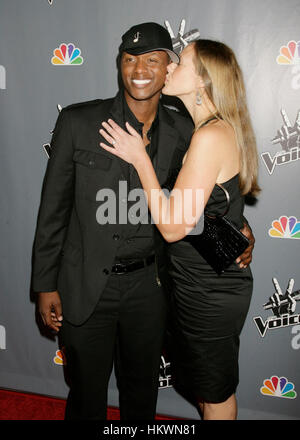 Javier Colon and Maureen Colon arrives at NBC's 'The Voice' Finale party  in Hollywood, California on June  29, 2011. Photo by Francis Specker Stock Photo