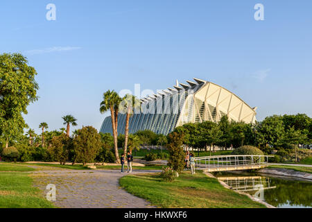 Prince Philip Science Museum of City of Arts and Sciences is an entertainment based cultural and architectural complex in the city of Valencia. Stock Photo