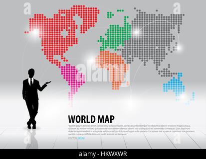Businessman showing world map with continents. Vector illustration. Stock Vector