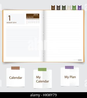 2014 calendar on notebook paper, August. Vector illustration. Stock Vector