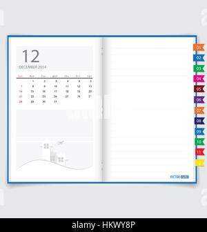 2014 calendar on notebook paper, December. Vector illustration. Stock Vector